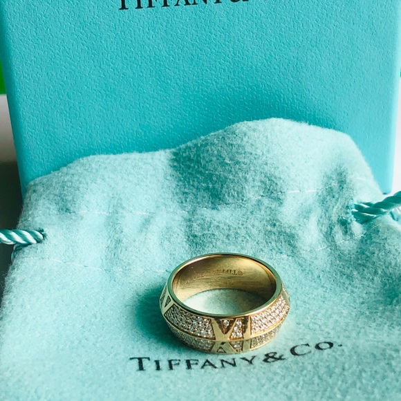 Tiffany & Co 18K Gold Atlas X Closed Diamond Wide Band Ring - Picture 2 of 4
